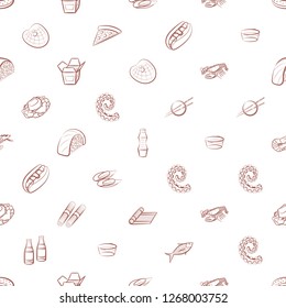 American food, Japanese food and Seafood set. Background for printing, design, web. Usable as icons. Seamless. Color.