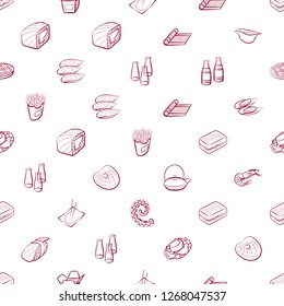 American food, Japanese food and Seafood set. Background for printing, design, web. Usable as icons. Seamless. Color.
