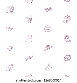 American food, Japanese food and Seafood set. Background for printing, design, web. Usable as icons. Seamless. Color.
