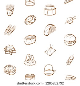 American food, Japanese food, Seafood, Snacks and Table setting set. Background for printing, design, web. Usable as icons. Seamless. Binary color.