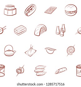 American food, Japanese food, Seafood, Snacks and Table setting set. Background for printing, design, web. Usable as icons. Seamless. Binary color.