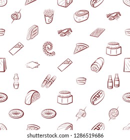 American food, Japanese food, Seafood, Snacks and Table setting set. Background for printing, design, web. Usable as icons. Seamless. Binary color.