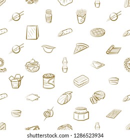 American food, Japanese food, Seafood, Snacks and Table setting set. Background for printing, design, web. Usable as icons. Seamless. Binary color.