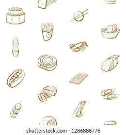 American food, Japanese food, Seafood, Snacks and Table setting set. Background for printing, design, web. Usable as icons. Seamless. Binary color.