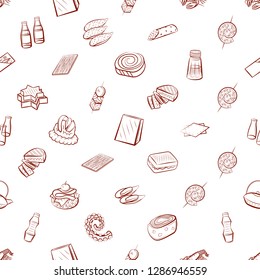 American food, Japanese food, Seafood, Snacks and Table setting set. Background for printing, design, web. Usable as icons. Seamless. Binary color.