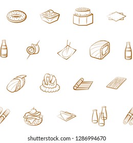 American food, Japanese food, Seafood, Snacks and Table setting set. Background for printing, design, web. Usable as icons. Seamless. Binary color.