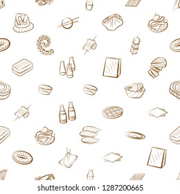 American food, Japanese food, Seafood, Snacks and Table setting set. Background for printing, design, web. Usable as icons. Seamless. Binary color.
