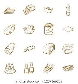 American food, Japanese food, Seafood, Snacks and Table setting set. Background for printing, design, web. Usable as icons. Binary color.