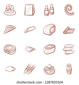 American food, Japanese food, Seafood, Snacks and Table setting set. Background for printing, design, web. Usable as icons. Binary color.
