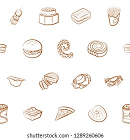 American food, Japanese food, Seafood, Snacks and Table setting set. Background for printing, design, web. Usable as icons. Seamless. Binary color.