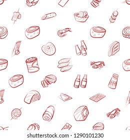 American food, Japanese food, Seafood, Snacks and Table setting set. Background for printing, design, web. Usable as icons. Seamless. Binary color.