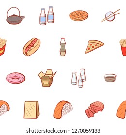 American food and Japanese food set. Background for printing, design, web. Usable as icons. Seamless. Colored.