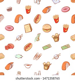 American food, Japanese food and Table setting set. Background for printing, design, web. Usable as icons. Seamless. Colored.