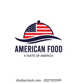 american food logo.abstract combination of food cover and american flag.suitable for typical american food business