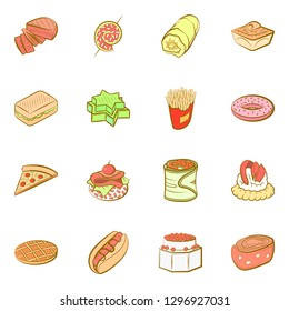 American food and Snacks set. Background for printing, design, web. Usable as icons. Colored.