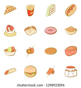 American food and Snacks set. Background for printing, design, web. Usable as icons. Colored.