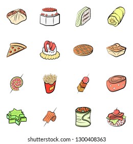 American food and Snacks set. Background for printing, design, web. Usable as icons. Colored.