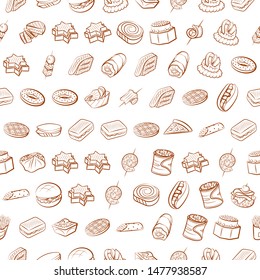 American food and Snacks set. Background for printing, design, web. Usable as icons. Seamless. Binary color.