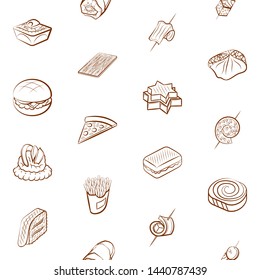 American food, Snacks and Table setting set. Background for printing, design, web. Usable as icons. Seamless. Binary color.