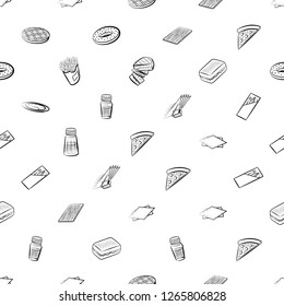 American food and Table setting set. Background for printing, design, web. Usable as icons. Seamless. Monochrome binary, black and white.