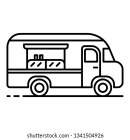 American food truck icon. Outline american food truck vector icon for web design isolated on white background