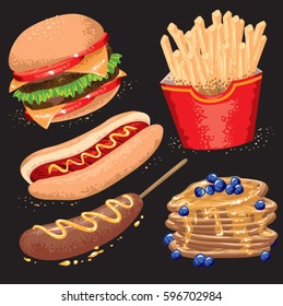 American Food Vector isolated on black background