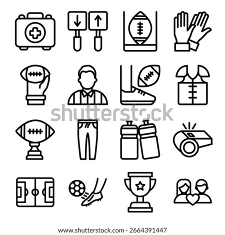 American Foot Ball Vector outline icon set 2