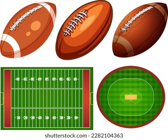 American Footbal Field and Rugby Ball illustration