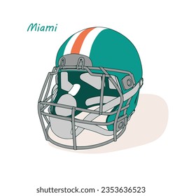 American footbal helmet with Miami Dolphins team colors. Template for presentation or infographics.