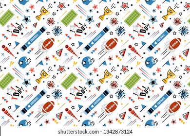 American football abstract background in 80s memphis style. Seamless memphis pattern for posers and banners. Vector illustration