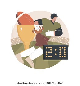 American football abstract concept vector illustration. Team sport, championship winner, playing game, touchdown, training field, teamwork power, professional league, rugby abstract metaphor.