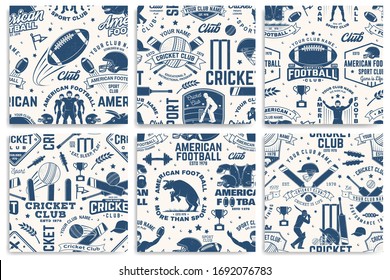 American football anb Cricket club seamless pattern, background. Vector illustration. Seamless sport pattern with bull, sportsman player, helmet, ball and shoulder pads silhouette. Sport club texture