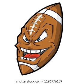 American football with angry face, cartoon vector illustration.