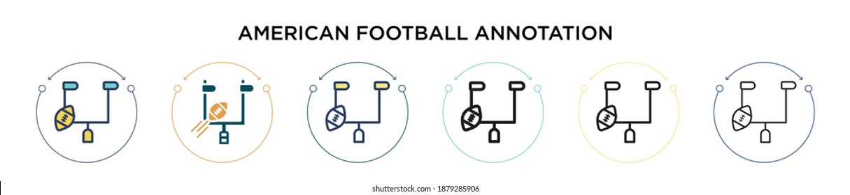 American football annotation icon in filled, thin line, outline and stroke style. Vector illustration of two colored and black american football annotation vector icons designs can be used for
