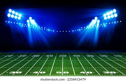 American football arena field with bright stadium lights Vector design.