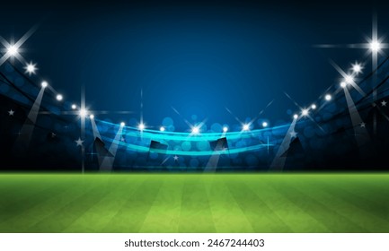 American football arena field with bright stadium lights design. Vector illumination