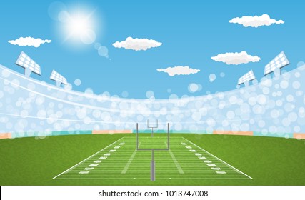 American football arena field with day design. Vector illumination