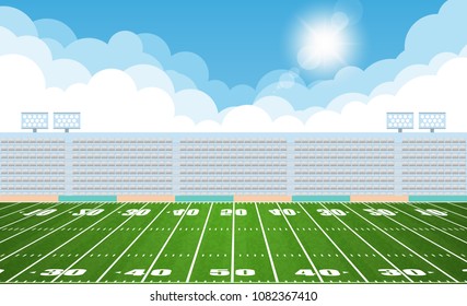 American football arena field with day design. Vector illumination