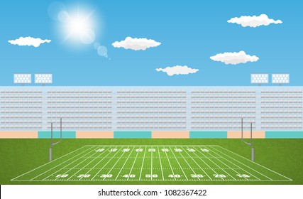 American football arena field with day design. Vector illumination