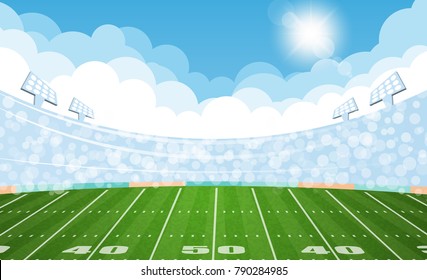 American Football Arena Feld mit Tagesdesign. Vektorbeleuchtung