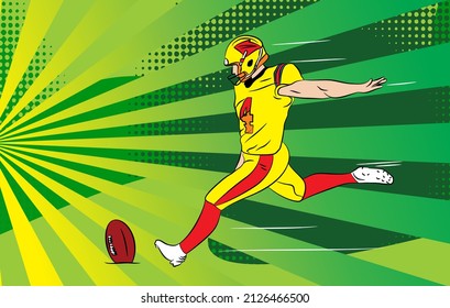 American football athlete spectacular kick action illustration design. vector