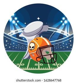 american football award with helmet on stadium grass vector illustration design