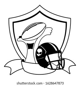 american football award with helmet on shield vector illustration design
