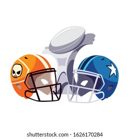 american football award with helmets on white background vector illustration design