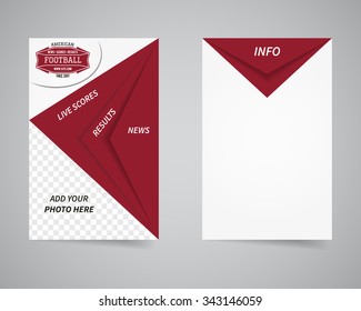 American football back and front news website flyer template design. Usa Sport brand identity letterhead. Event Poster and brochure with typography and text. Triangle design. Vector illustration