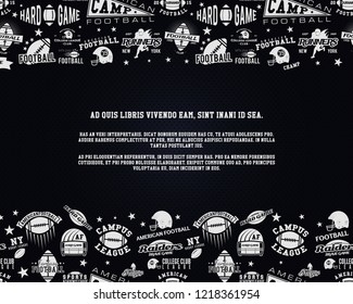 American football background with space for your text. Rugby flyer. Sports party night layout, brochure. Modern professional poster with helmet, ball. Game event invitation. Stock vector template.