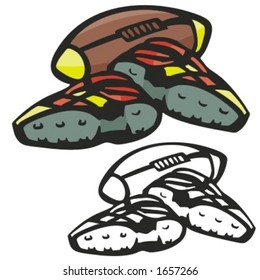 American football ball and boots. Vector illustration