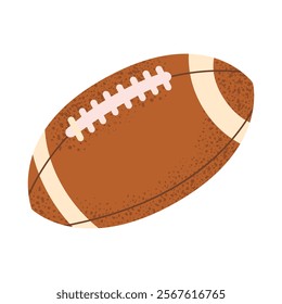 American football ball.  Brown American football ball with white laces. Ideal for American football designs, team sports, and outdoor activity themes. Vector illustration isolated on white background.