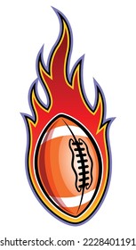 American football ball in burning fire flame rugby ball vector image car sticker motorcycle decal and sport logo template