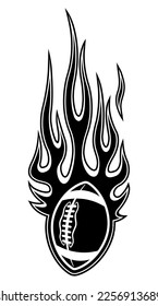 American football ball in burning fire flame rugby ball vector image car sticker motorcycle decal and sport logo template.